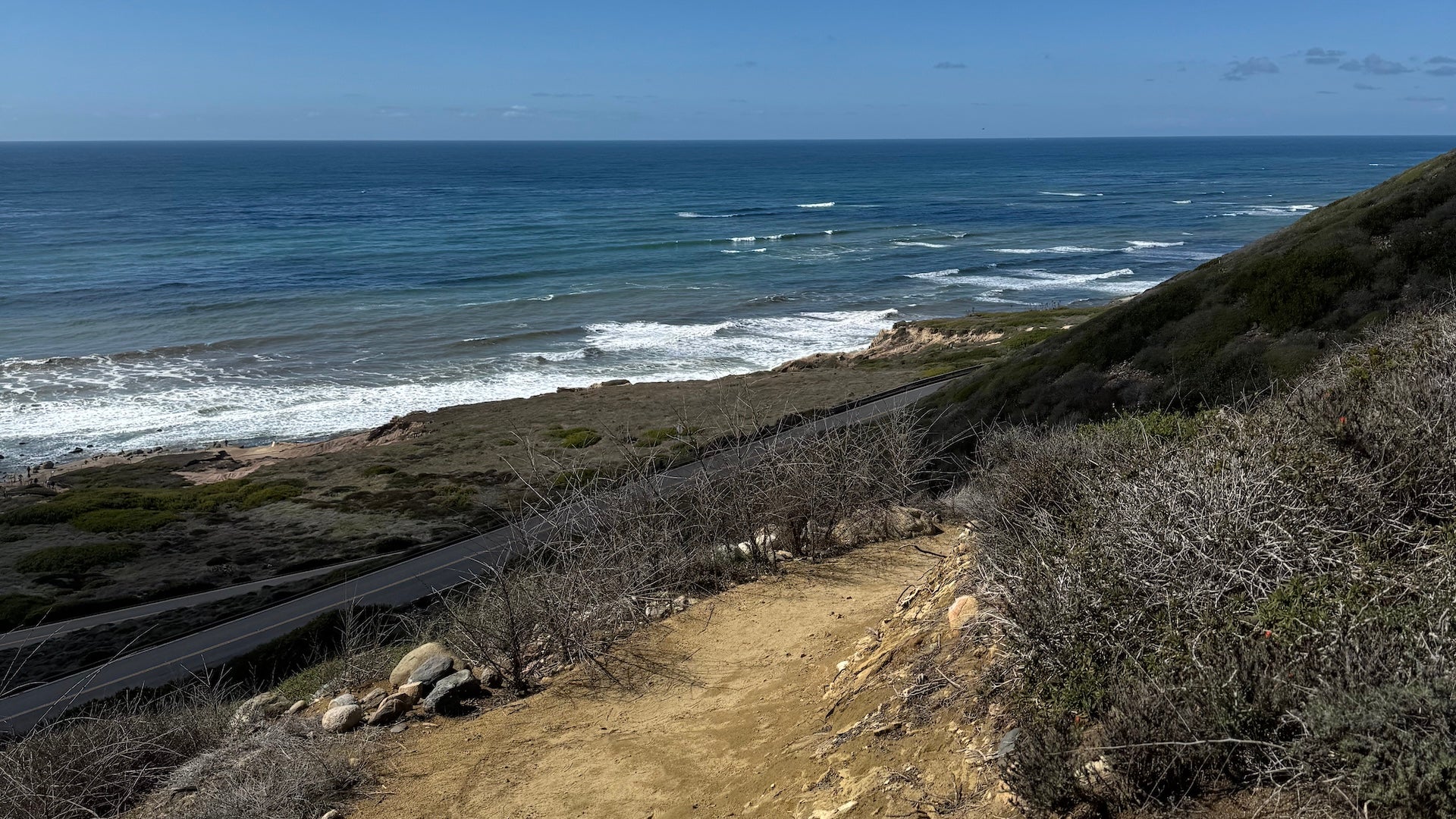 Trail winding along cliffs at Point Loma in San Diego California